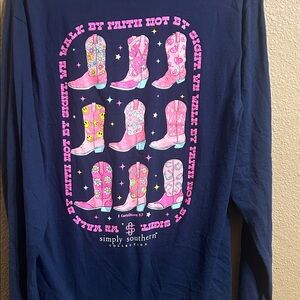 Simply Southern Kids' Navy Long Sleeve Tee with Pink Boots